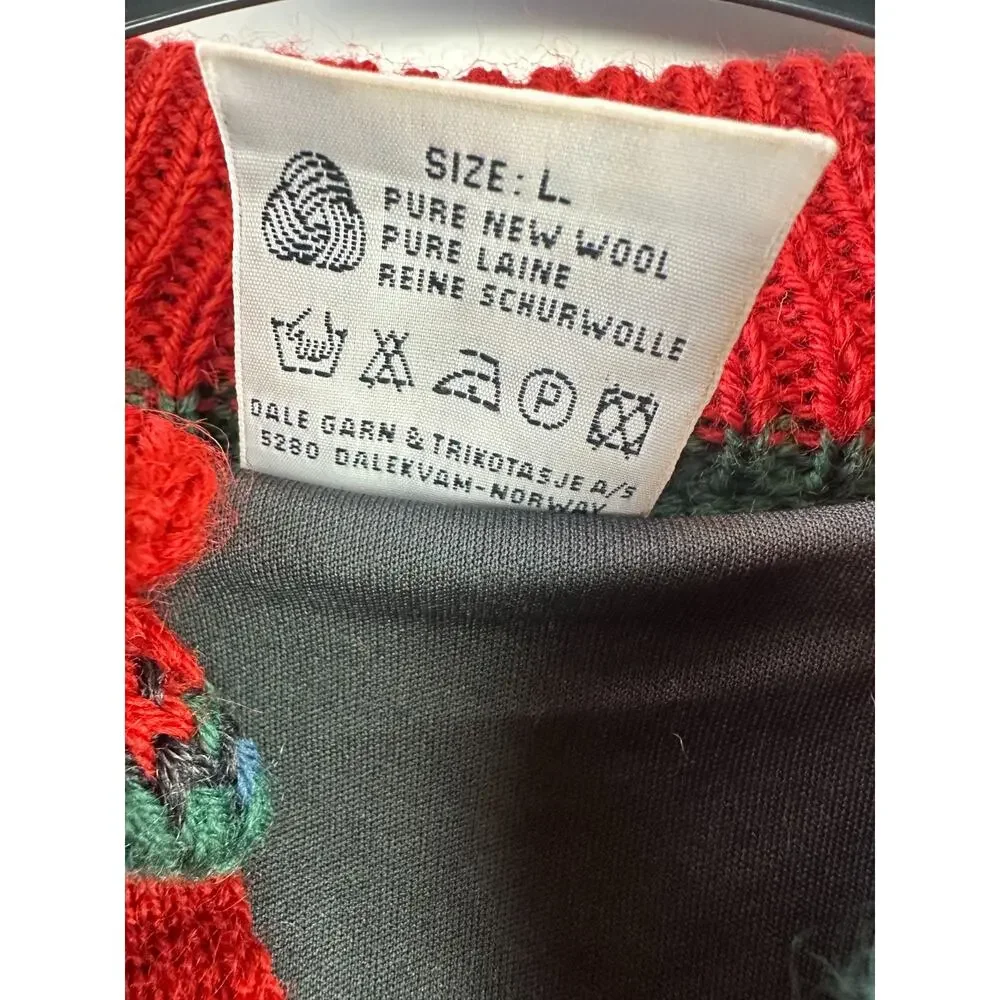 Dale Of Norway Pure Wool Lined Heavyweight Sweater Red Nordic Print Clasp Large - Picture 8 of 16